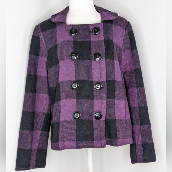 Relativity Jackets & Blazers - Relativity EUC wool buffalo check peacoat XL purple black